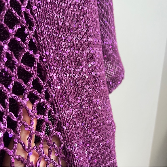 BKE Y2K Shimmer Knit Cowl Neck Top Fishnet Detail Purple Size Small - Picture 10 of 12